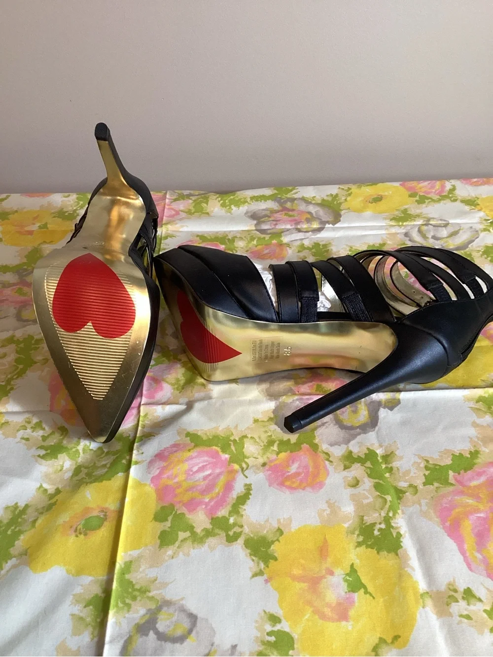 Black Strappy Platform Stiletto Heels EU 38.5 / US 8-8.5 NWOB